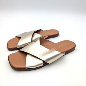 Seychelles Chai Slide Sandals Open Square Toe Women's Gold Size US8 EU39